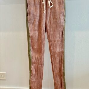 Casual Pink and Green Drawstring Pants